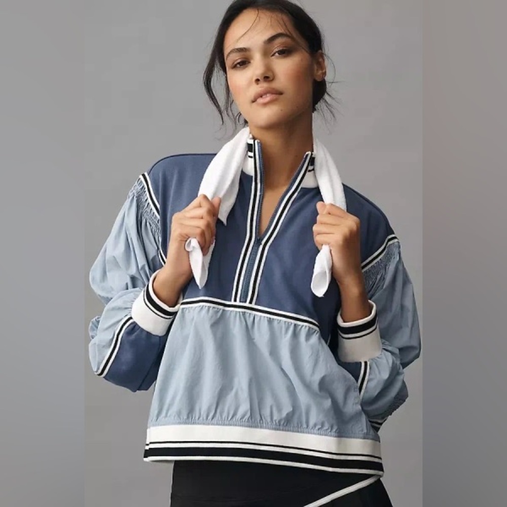 Anthropologie‎ Daily Practice Half-zip Pullover Windbreaker Blue Color-block XL